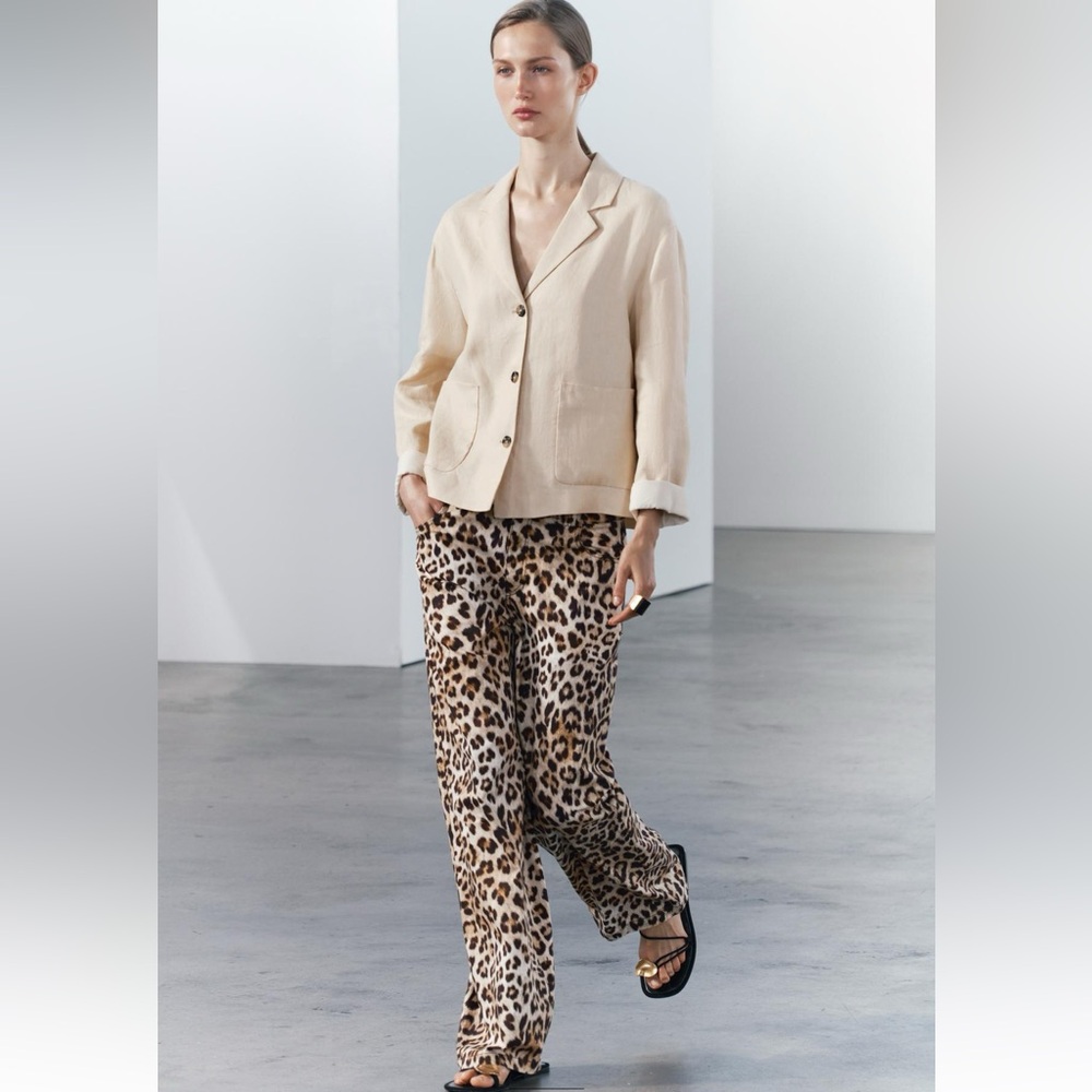 Zara 100% Linen Blazer Jacket Coat Beige Cream Neutral ZW Collection lined S NWT - Picture 10 of 16